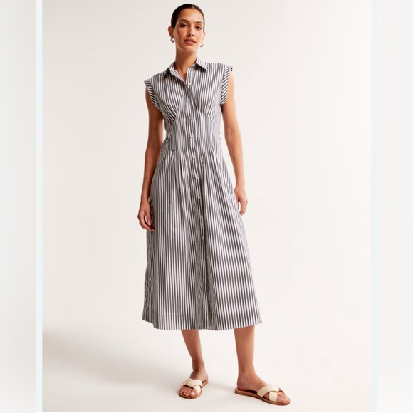 Abercrombie & Fitch Striped Short-Sleeve Midi Shirt Dress XL Tall - Picture 2 of 10